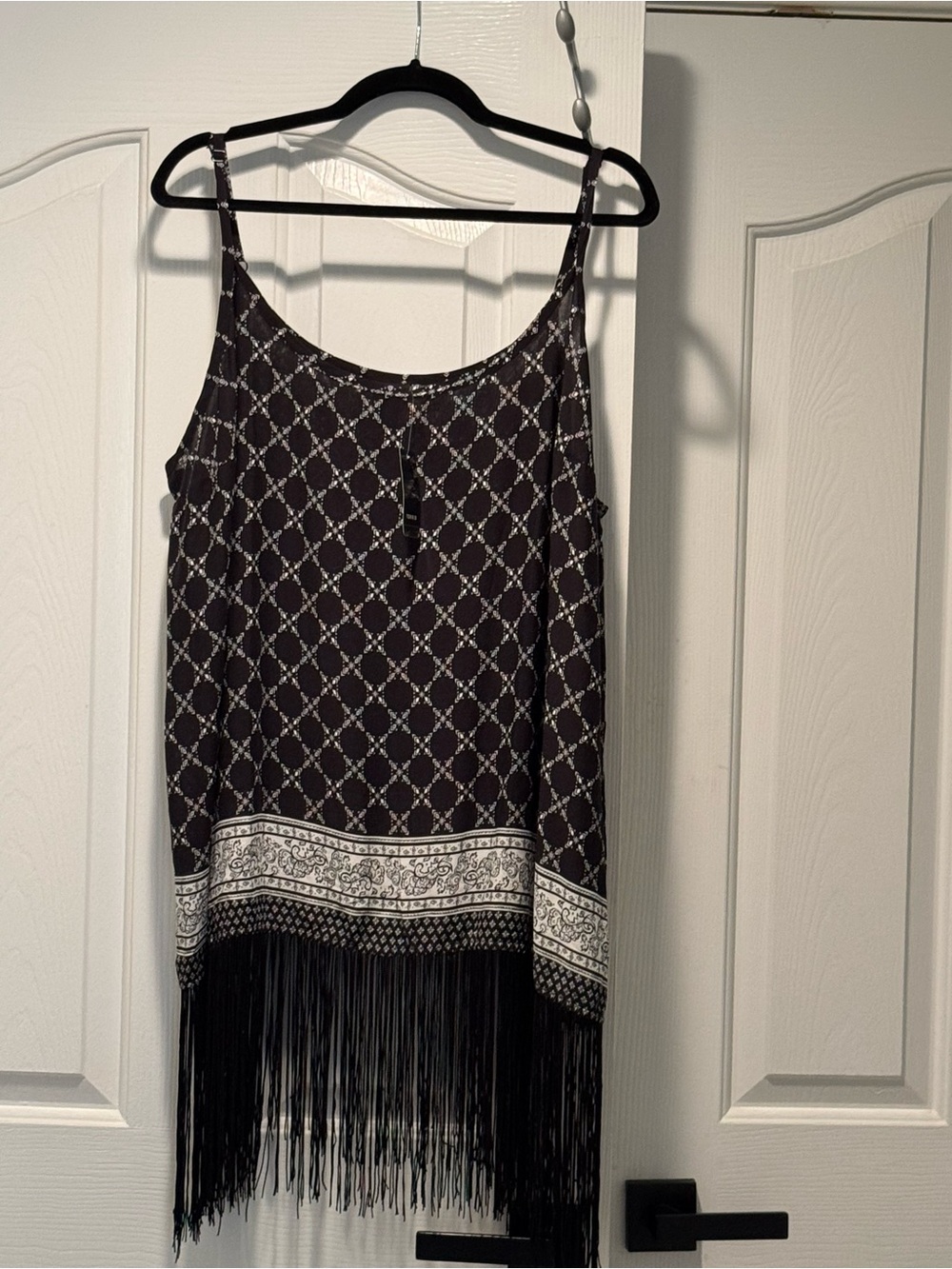 torrid Black and White Fringe Tank with Geometric Print